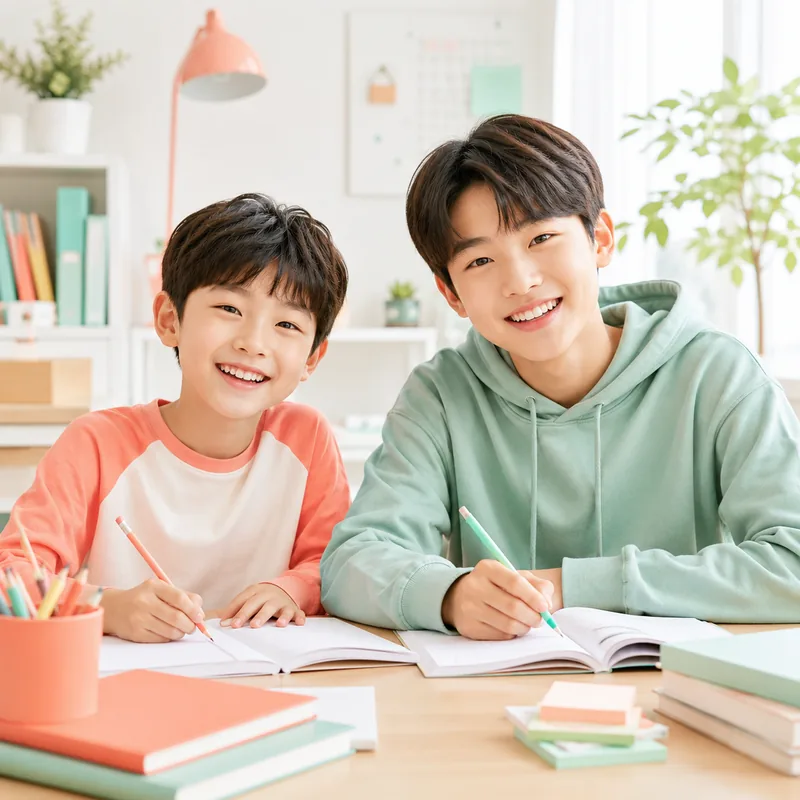 와와학습코칭센터에서 밝게 웃으며 공부하는 학생들